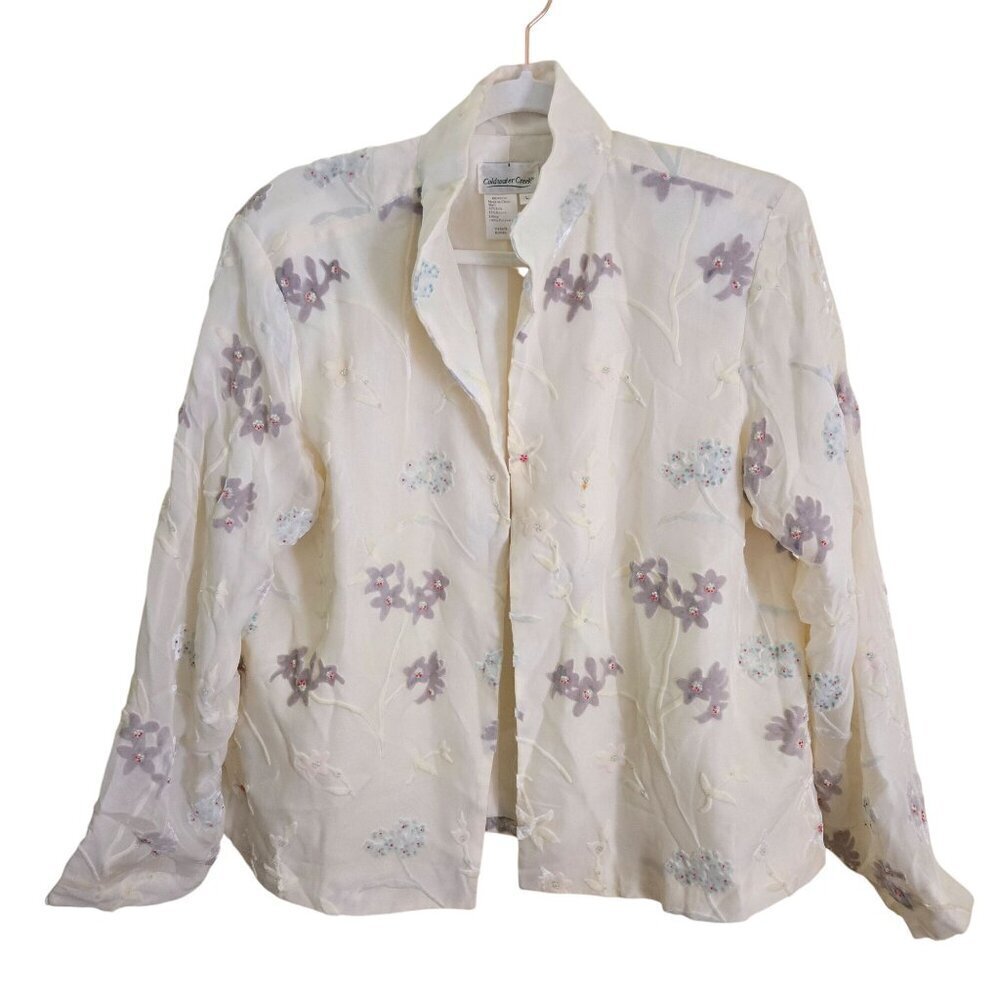 Coldwater Creek Flocked Beaded Vintage Unique Lined Silk Blend Jacket Size L